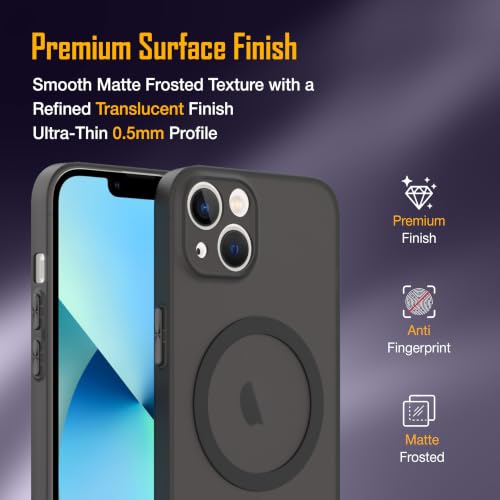 Image of ZAP CASE Paper Thin Case for iPhone 13 | Ultra-Slim 0.5 mm Back Cover | Metal Buttons | Lightweight | Matte Finish | Anti-Fingerprint | Scratch Resistant | Camera Protection | Magsafe | Black