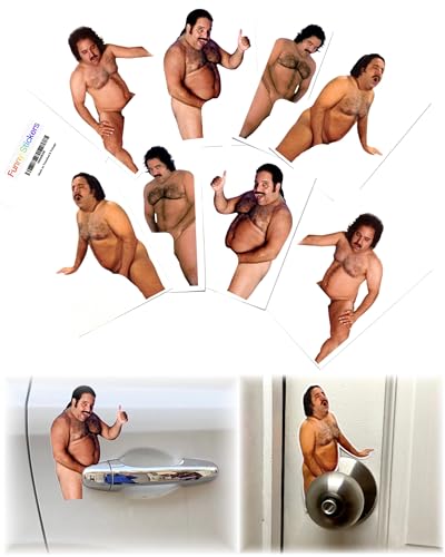 Image of 8 Funny Prank Stickers for Cars and Door Handle Pranks - Ron Jeremy Meme Sticker Amusing Decals Gag Gift Practical Joke (Nude)