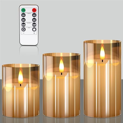 VIEWELLD Glass Flameless Candles with Remote and Timer, Battery Operated