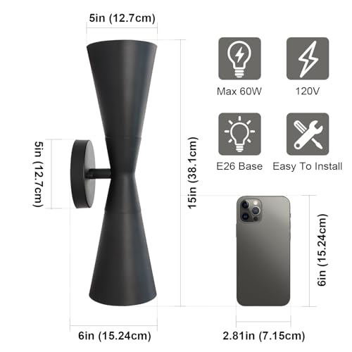 Image of Wall Sconce Bathroom Sconces Lighting, 15 inch Black Modern Sconces Up Down Lights Wall Decor Indoor Wall Light Fixtures for Living Room Hallway Staircase Bedroom Hardwired