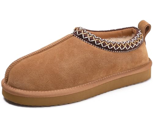 Slippers for Women Genuine Suede Water Resistant Women's Slippers with Memory Foam and Faux Fur Lining Comfy Furry Shoes Gifts for Women Footwear