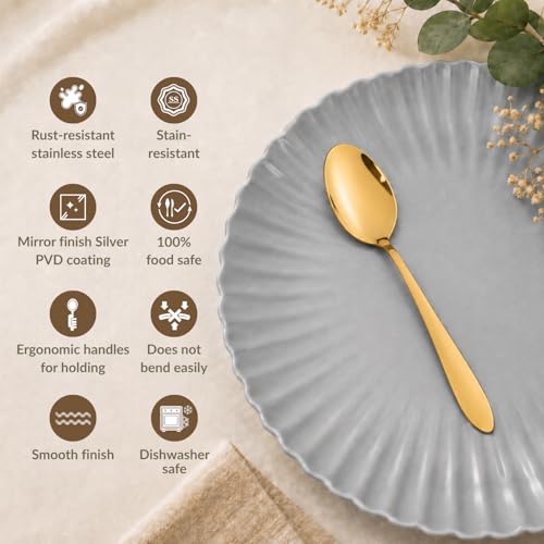 Image of Nestasia Stainless Steel 12 Piece Cutlery Set for Dining Table - Rust & Stain Resistant Spoons with Glossy Finish | Gold PVD-Coated Flatware Set for Home, Kitchen & Gifting