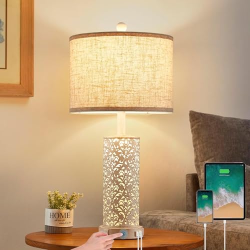 SAIWEYA Lámpara de Mesa 26" Farmhouse con Luz Dual