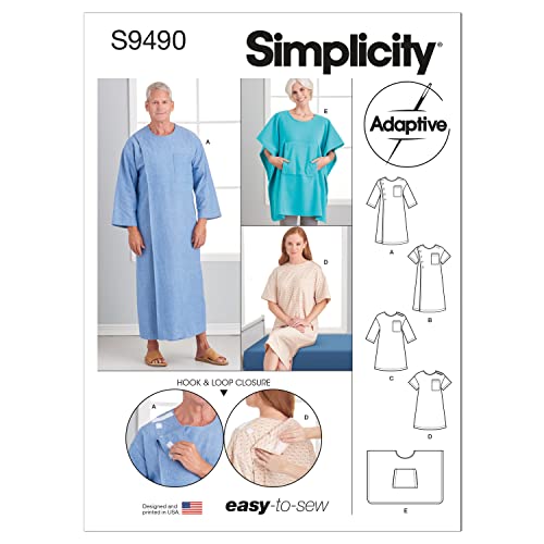 Simplicity Unisex Recovery Gowns and Bed Robe Sewing Pattern Kit, Code S9490, Sizes L-XL-XXL, Multicolor