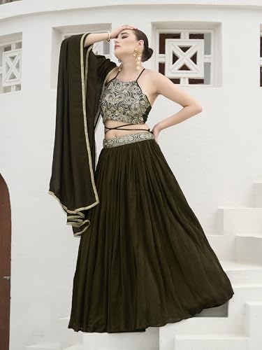 Image of PURVAJA Women's Silk Semi-Stitched Lehenga choli