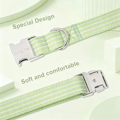 Image of ARING PET Cute Dog Collar for Puppy Small Medium Large Dogs-Green Stripe M | Cute Male Heavy Duty Pet Collars with Metal Buckle for XS S M L XL Dogs, for Beach Trips Picnic Daily Outdoor Stroll