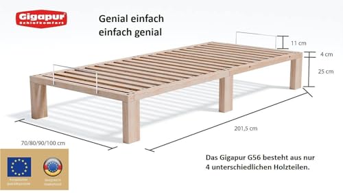 Überlänge 220 cm, Kiefer massiv Holzbett GigapurG56, naturbelassen, inkl. Lattenrost und Matratzenbügeln, Liegefläche 140 x 220 cm, Best. aus 2X 70 x 200 cm und 2 x Verlängerung auf 220cm – Bild 3