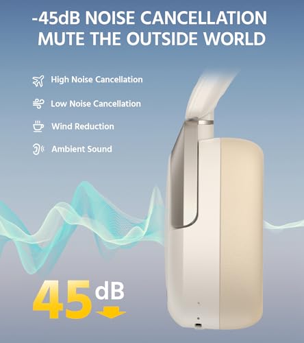 Image of Edifier W830NB Wireless Over Ear Headphones with -45dB Active Noise Cancelling, 94H Playtime, LDAC Hi-Res Sound, Spatial Audio, Fast Charging, Multipoint Connection, Bluetooth V5.4 - Ivory