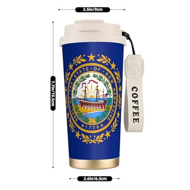 nanger New Hampshire State Flag 316 Stainless Steel Insulated Coffee Mug Vacuum Cup With Leak Proof Lid, Keep Hot Or Cold