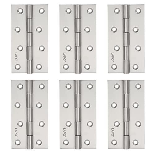 Image of LAPO Premium Hardware Hinges, 4 Inch x 14 Gauge /1.8mm Thickness, Stainless Steel Butt Hinges, Quiet Smooth Operation, for Interior Doors & Cabinet, 5 Years Warranty, Matt Finish, Pack of 6