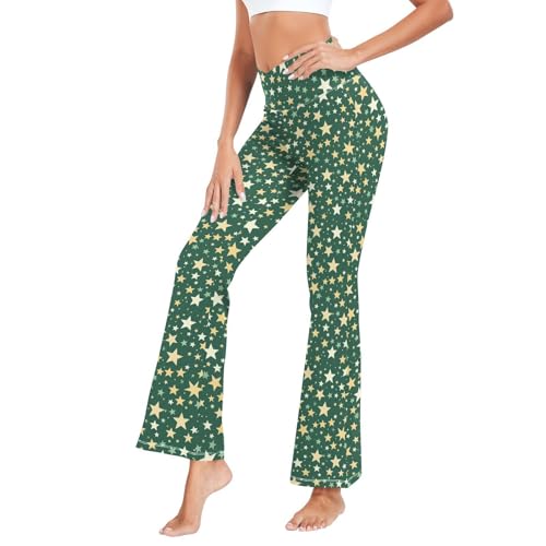 voucong Gold Stars - Leggings de yoga para mujer, holgados, anchos, para viajes, color verde oliva, Estrellas doradas, verde oliva, XXL