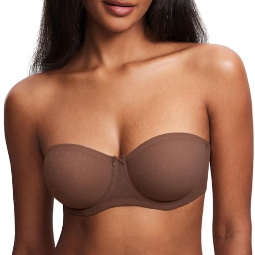 Image of DOBREVA Women's Mesh Strapless Bra Sheer Unlined See Through Underwire Bras Plus Size