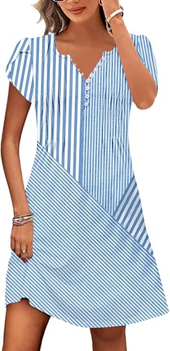 Image of Disamer Womens Casual Dresses Short Sleeve Summer Dresses 2026 Boho Floral Beach Sundresses Spring A-Line Dress with Pockets