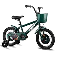 RULLY Dinosaur 12 Inch Boy's Bike for 2 3 year kid,Green theme designs kids bicycle with Removable Training Wheels,Coaster Brake and Handbrake, Basket