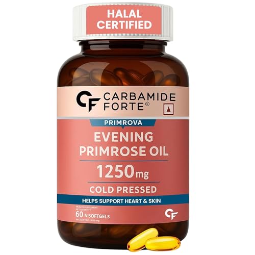 Carbamide Forte Primrose Oil Capsules 1250mg For Heart Health | Pure Evening Primrose Oil Supplement For Men And Women | Hexane & Paraben Free EPO with 10% GLA 60 Capsules