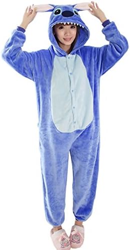 LATUD Men's Unisex Devil Animal Thermal Flannel Onesie Pajamas Loungewear Blue