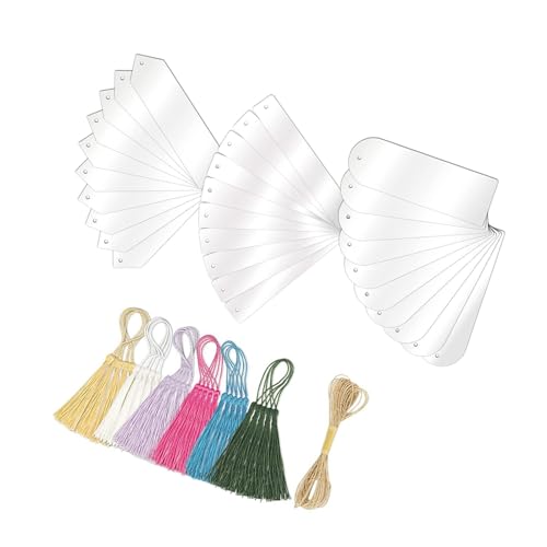 1 juego de marcapáginas de papel acrílico en blanco con borlas coloridas marcapáginas artesanales marcadores estéticos