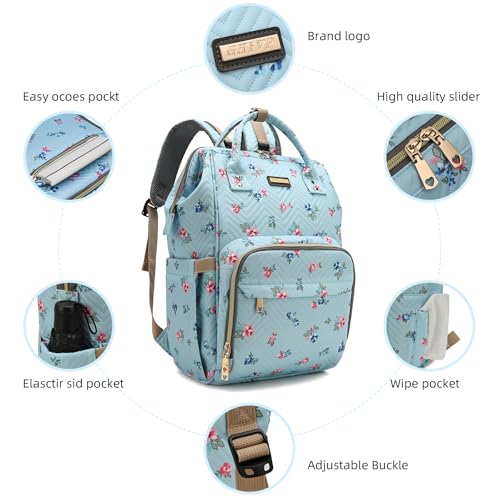 Image of GAIVP Diaper Bag Backpack, Diaper Bags for Baby Girls Boys, Baby Bags for Moms Dads, Nappy Changing Bag with Insulated Pockets,Multi-functional Waterproof Backpack with Stroller straps-Blue Flowers