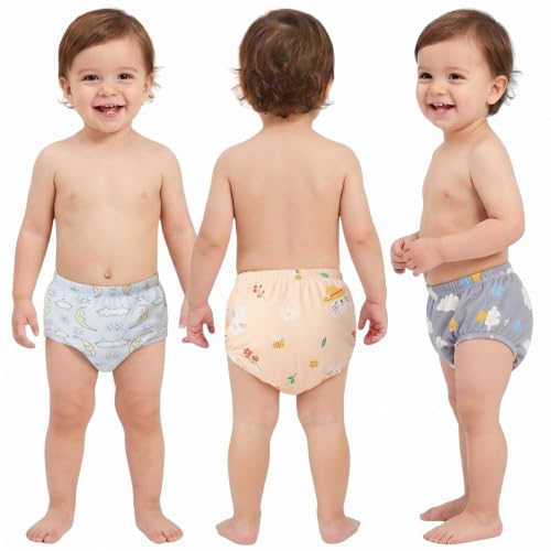 Image of Bembika Baby Training Pant Soft Cotton Reusable Potty Training Pants For Kids Leak-Resistant, Padded Underwear For Babies To Support Diaper Free Transition (M Size For 12-18 Months Pack Of 3)