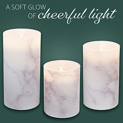 Image of Elanze Designs Marbled White and Grey 6 inch Wax LED Flameless Pillar Candles Set of 3