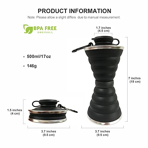 Image of Collapsible Water Bottle, Camping Cup With Carabiner, Reuseable Silicone Foldable Leak Proof Portable Sports Travel Water Bottles For Outdoor, Travel Gym Hiking, BPA Free, Cycling Cups with Carabiner