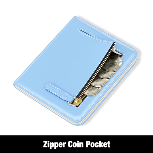 Image of Rouidr Womens Wallet, RFID Small Slim Wallet for Women, Cute Bifold Leather Pocket Credit Card Holder Ladies Mini Purse with Zipper Coin Pocket & ID Window, Blue