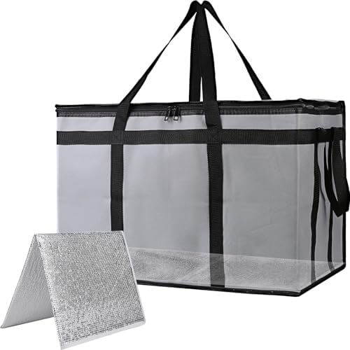 Bodaon Cooler Insulated Food Delivery Bag with Hard Bottom for Doordash/Uber Eats, XXX-Large Thermal Bags for Catering/Hot Pizza, Travel/Camping/Picnic Basket,Grocery Reusable Warmer and Frozen, Gray