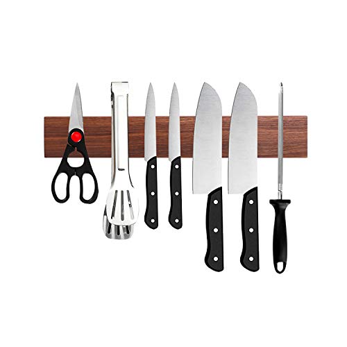 VaeFae Walnut Magnetic Knife Strip Wall Storage, 15 inch Wood Magnet Knife Holder