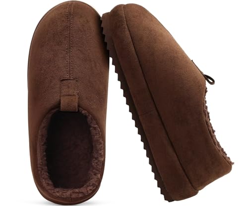 COFACE Zapatillas de Estar en Casa Hombre con Cálido Forro de Felpa, Cómoda Espuma Viscoelástica y Suela de Goma para Interior y Exterior,Marrón 43