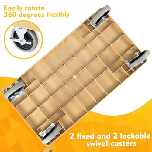 Image of ELAFROS 2-Tier Heavy Duty Rolling Cart, 34 x 17 in, 2 Fixed 2 Swivel, Sand