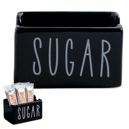 shuielai Ceramic Sugar Packet Holder Farmhouse Style Sugar CubeTea Bag Organizer for kitchen Coffee Bar Table Office Hotel Restaurant (Black) (black)