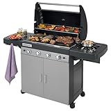 Campingaz 4 Series Classic LS Plus Gas Grill Barbecue con 4 Bruciatori, Sistema di Pulizia Facile InstaClean, 2 Tavoli a Lato, Grigio, 160.3 x 60 x 115.6 cm