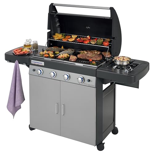 Campingaz 4 Series Classic LS Plus Gas Grill Barbecue con 4 Bruciatori, Sistema di Pulizia Facile InstaClean, 2 Tavoli a Lato, Grigio, 160.3 x 60 x 115.6 cm