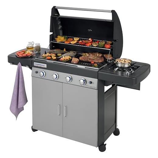 Campingaz 4 Series Classic LS Plus Barbacoa a gas, 4 quemadores de acero Inoxidable, 12.8kW, Sistema de limpieza InstaClean, 4 Ruedas, Color Negro, Gris, 160 x 59.8 x 115.6 cm