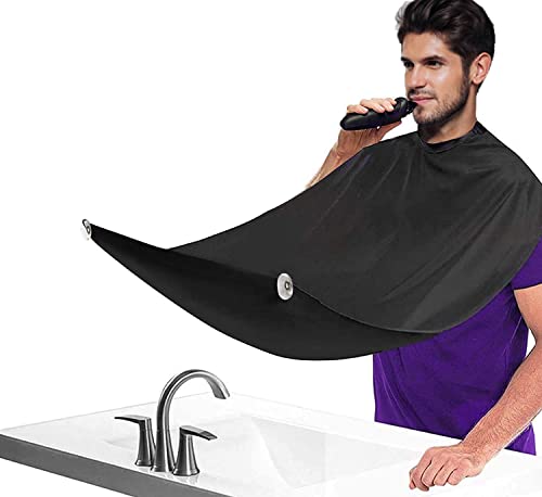 Beard Apron Catcher - Beard Trimming Bib, Adjustable Hair Catcher with 2 Suction Cups Non-Stick Beard Catcher Grooming Cape for Men - Black