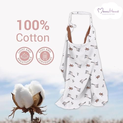 Image of MOM'S HOME Organic Cotton Muslin Nursing Cover For Breastfeeding Apron | Blue Whale - 1 Count