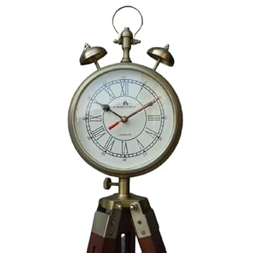 Yellow Stone Wooden Grandfather 2 Two Bell Clock with Stand Tripod Floor Clock Adjustable Stand