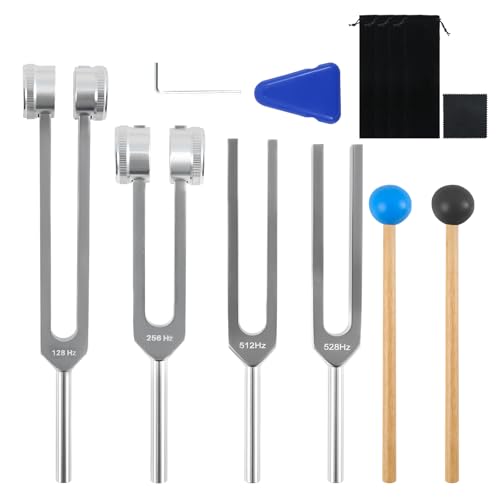 Tuning Forks for Healing (128Hz, 256Hz, 512Hz, 528Hz), Tuning Forks Medical for Chakra Healing, Tuning Fork Set Frequency Healing Devices for Sound Healing, Meditation, Relaxation