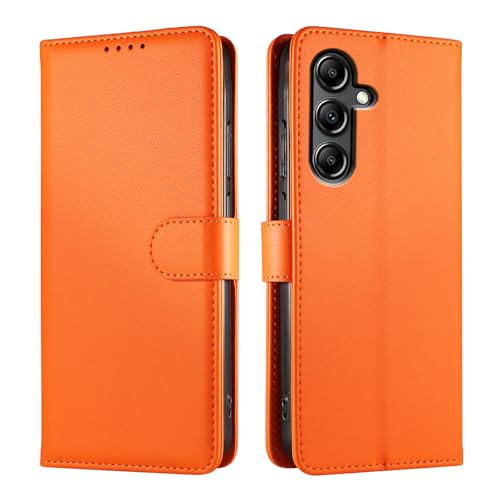 JUNETOP Funda para Samsung Galaxy A56 5G, Carcasa Libro con Tapa Piel Cuero PU de Calidad [Protección RFID] - Naranja