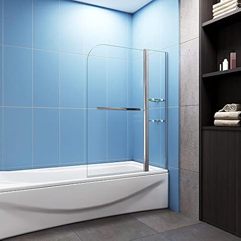 1000x1500mm Chrome Pivot Bath Shower 6mm Glass Screen with Shelve&Towel Rail Cover