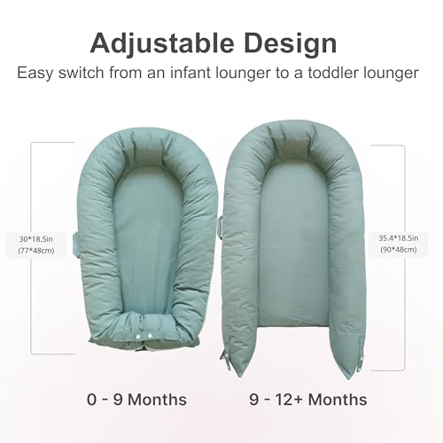 Image of Deluxe Infant Lounger, Baby Nest Cover for Baby Girls & Boys, Newborn Essentials for Baby 0-12 Months, 100% Cotton (MistyGreen)