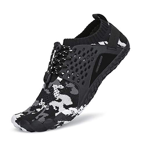 SAJOMCE Mens Womens Trail Running Shoes Minimalist Walking Barefoot Shoes Cross Trainers Hiking Shoes Wide Toe Box Black/White