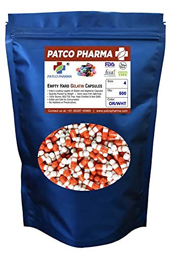 Patco Pharma Size 4 Orange/White Hard Gelatin Capsules (1000 Count) - GMO-Free, Gluten-Free, cGMP Certified for Powder Filling-image-17