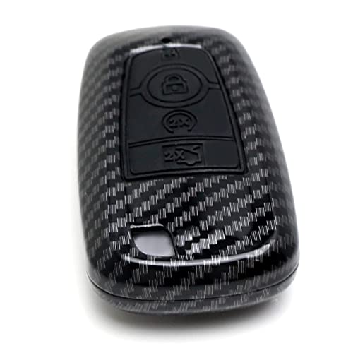 Ijdmtoy Carbon Fiber Pattern Key Fob Shell W/ Black Silicone Button Pad Cover Compatible With Ford 2018-Up Mustang F150 F250 Explorer Expedition Smart Keyless #TOP3