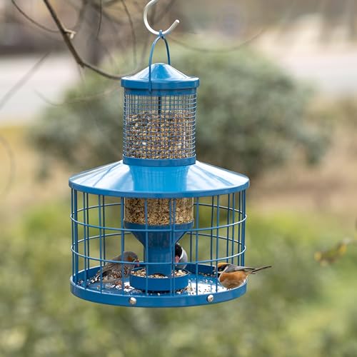 Caged-Bird-Feeders-Squirrel-Proof-Metal-28-Lbs-Capacity-Cage-Tube-Seed-Feeders-with-Tray-Outdoor-Hanging-Attract-BirdsDetachable-Cleaning-Starling-Proof-Wild-Bird-FeederBlue Caged Bird Feeders Squirrel Proof Metal 28 Lbs Capacity Cage Tube Seed Feeders with Tray Outdoor Hanging Attract BirdsDetachable Cleaning Starling Proof Wild Bird FeederBlue