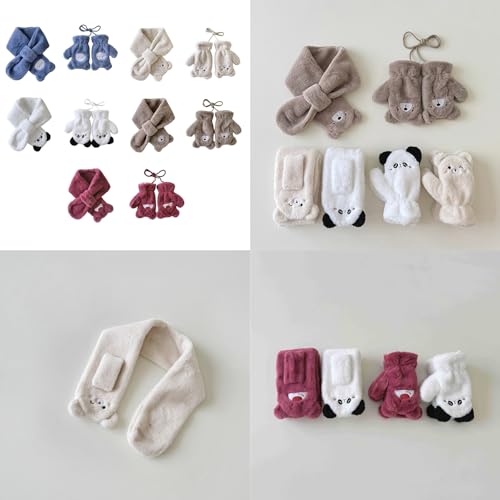 Korean Children's Gloves/Scarf 2024 Winter Cartoon Bear Neck Scarf/Integrated Full Finger Mitts For Boys Girls Kids Neckerc2