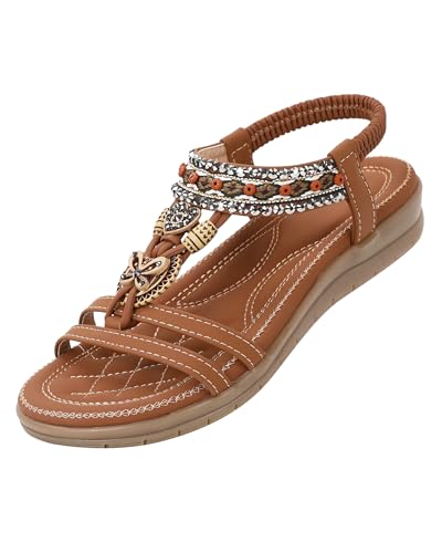 SOLOYEE Sandalen Damen Sommer bequem Flache...