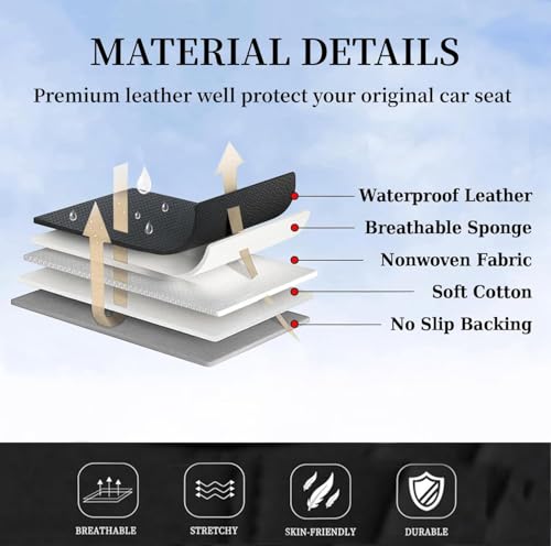Image of Coverado Car Seat Covers Full Set, Leather Seat Covers Waterproof Car Seat Protectors, Front and Back Seat Covers Automotive Seat Cuhsion Universal Fit for Most Vehicles Beige