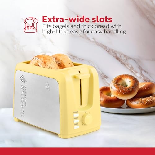 Image of Holstein Housewares - 2-Slice Toaster with 7 Browning Control Settings, Yellow /Stainless Steel - Great to Toast Bread, Bagels and Waffles