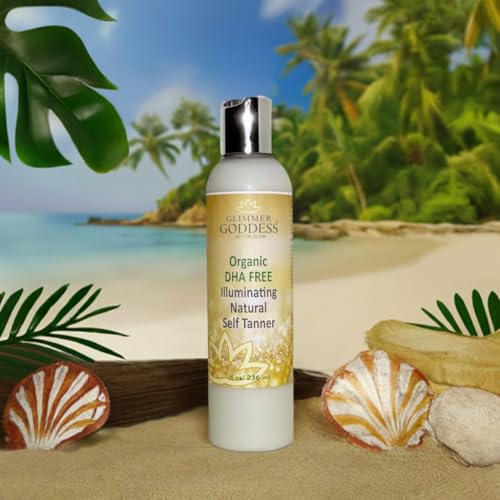 Image of Glimmer Goddess Organic DHA-Free Self Tanning Lotion - Natural Sunless Tanner with Erythrulose, Aloe Vera, Shea & Cocoa Butter - Vegan & Cruelty Free Moisturizing Bronzing Lotion